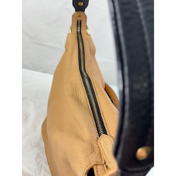 Oryany Adele Colorblock Tan & Brown Pebbled Leather Hobo Shoulder Handbag - Picture 8 of 14